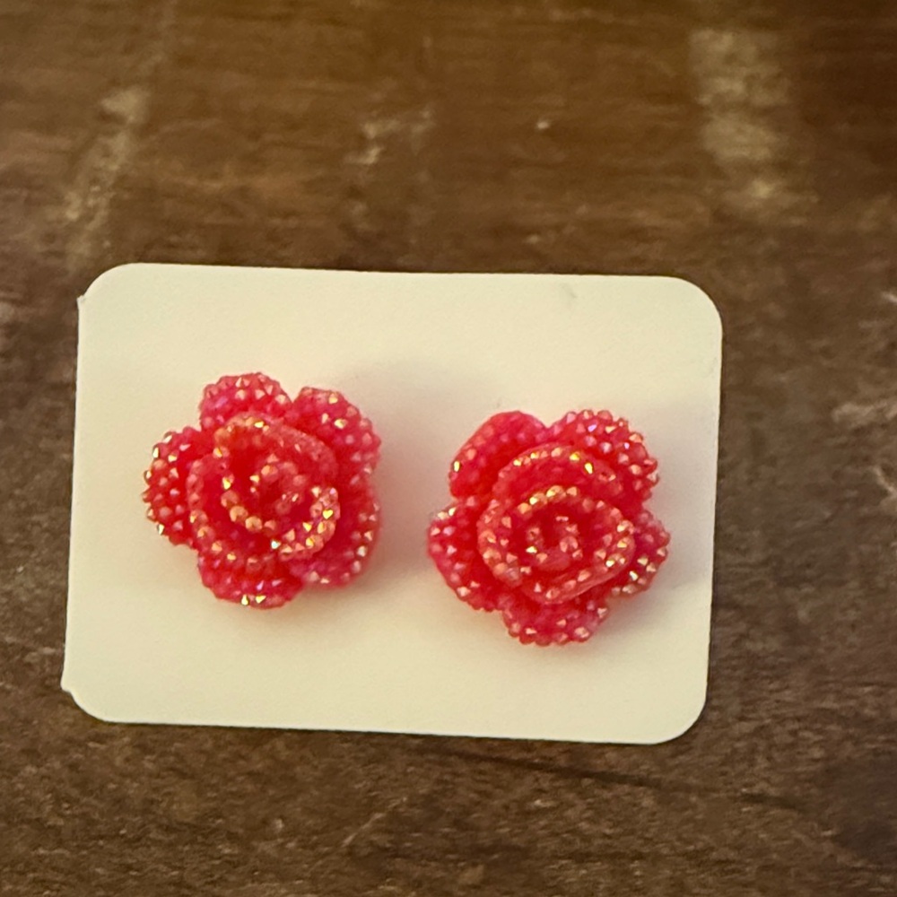 Elegant Iridescent Red Rose Flower  Earrings